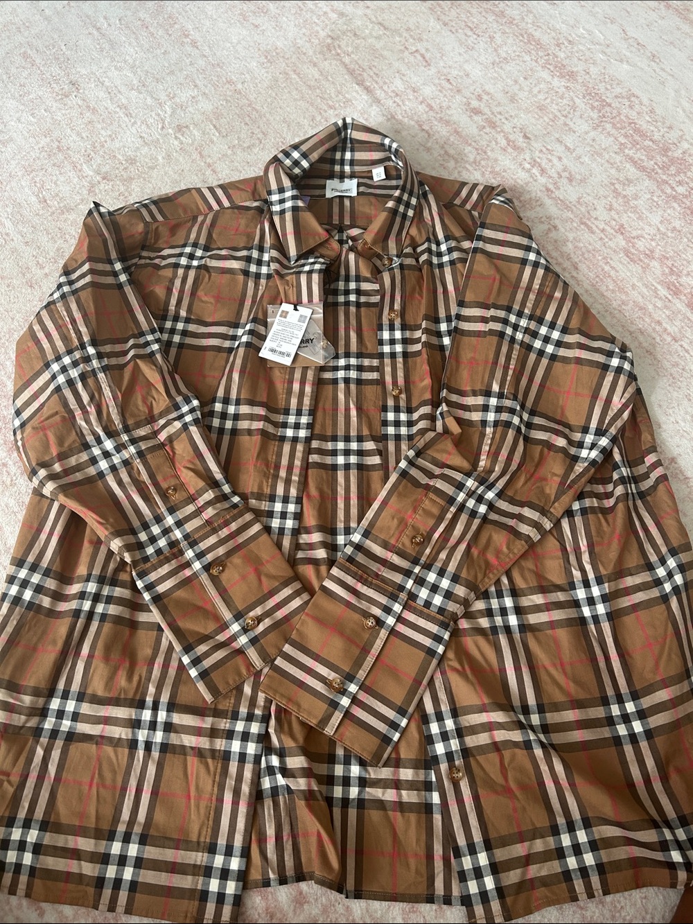 Burberry Tan Plaid Long-Sleeve Button-Down Shirt